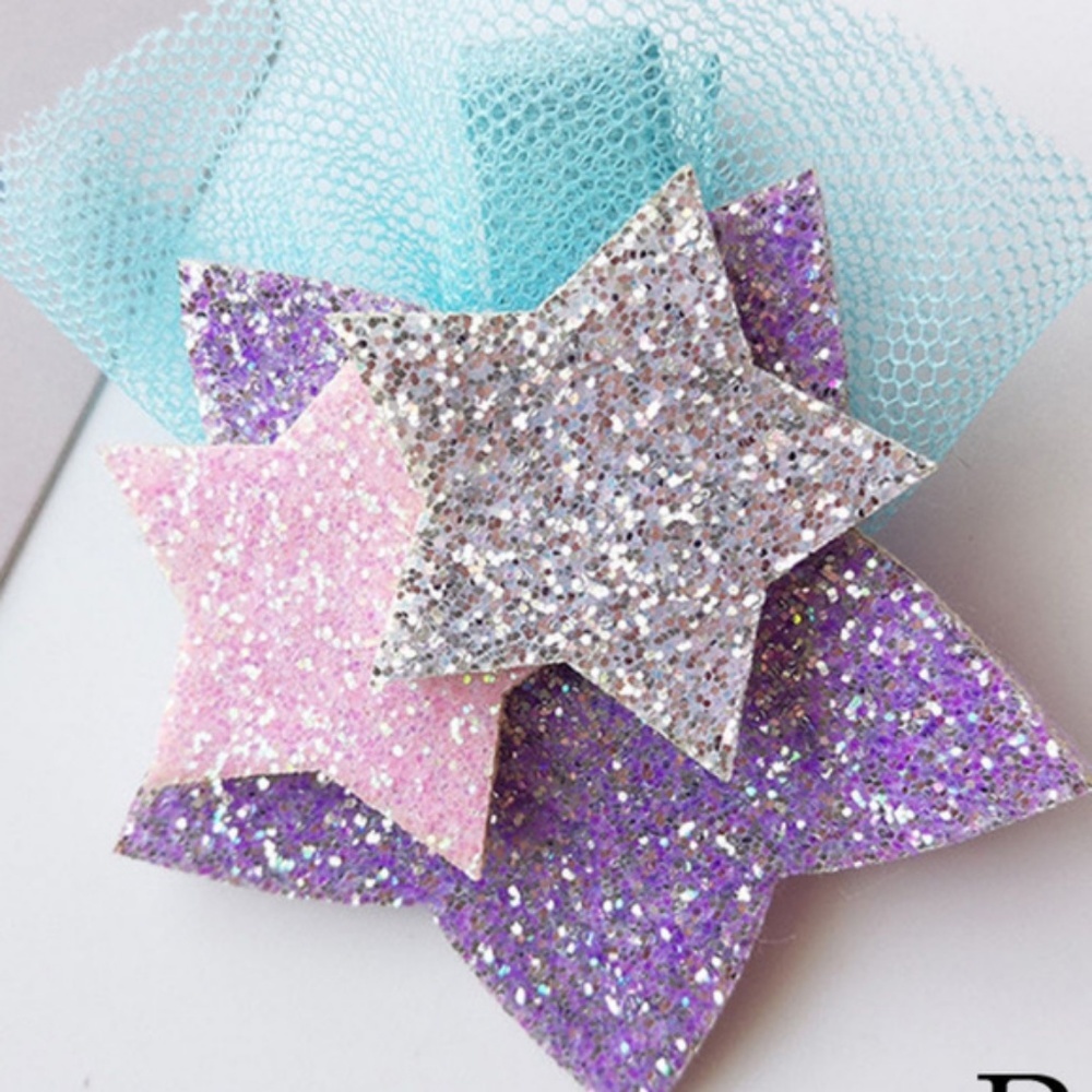 Glitter Felt Unicorn Star Barrette Hair Clip Set - Picture 3 of 8